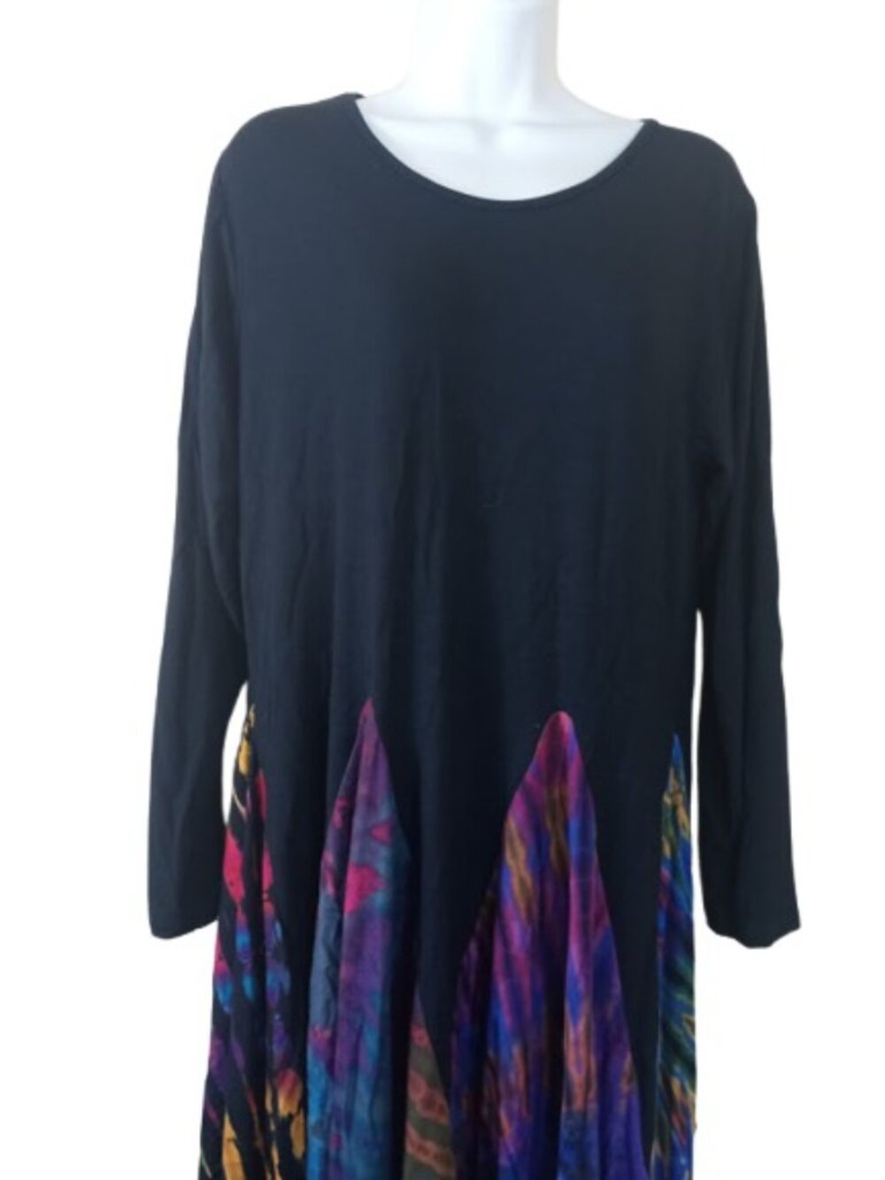 Vintage Katmandu Womens Sharkbite Swing Dress Black Tie Dye Knit Boho Burnout L - Picture 2 of 4